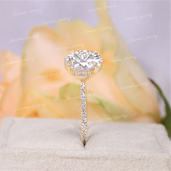 4CT moissanite engagement ring,round hidden halo solitaire ring,4 claw prong,classic round cut moissanite ring,aniversary,wedding ring,women