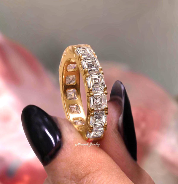 Asscher cut Moissanite eternity band 4mm moissanite wedding band women eternity ring 14k gold stackable ring unique anniversary gift band