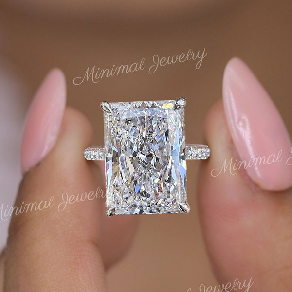 12.5 CT Radiant cut moissanite engagement ring hidden halo Radiant moissanite big stone ring large cocktail ring unique diamond wedding ring