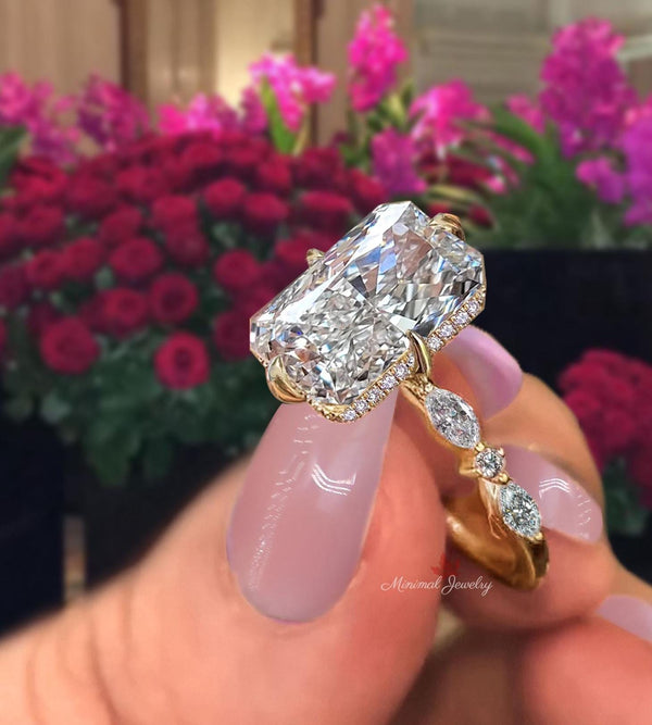 6 CT Radiant moissanite engagement ring hidden halo solitaire large radiant cut wedding ring crushed ice moissanite luxury big diamond ring