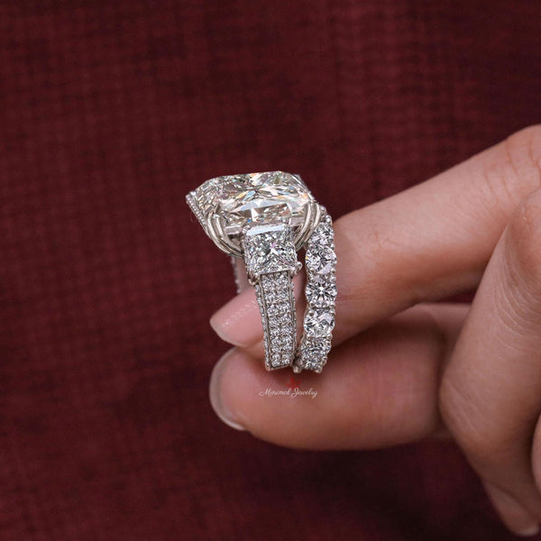 9.5CT Princess Cut Moissanite Bridal Set Three Stone Engagement Ring with Wedding Band Anniversary Wedding Ring Set 14k white gold