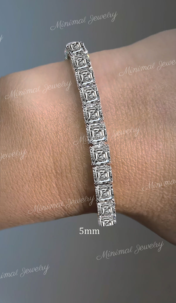 Asscher Moissanite tennis bracelet,14k solid yellow,rose,white gold tennis bracelet,moissanite bracelet,luxury lab diamond tennis bracelet