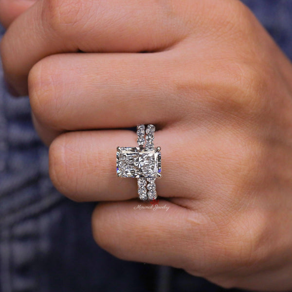 2.8CT Radiant cut engagement ring lab grown diamond wedding ring set white gold IGI certified hidden halo CVD diamond bridal set anniversary