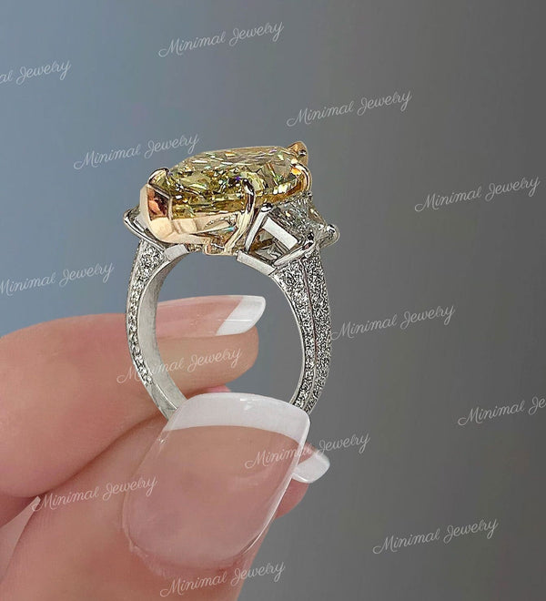 7 CT canary yellow Marquise moissanite engagement ring,large three stone celebrity style,trapezoid&big Marquise cut,luxury wedding ring