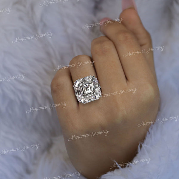 18ct Asscher Cut Moissanite Ring: 14k Yellow Gold Solitaire