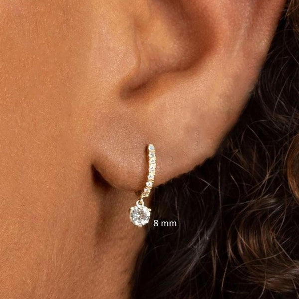 Diamond huggie hoop earrings with charm 14k solid gold huggie small hoop earrings diamond drop dangle diamond earrings charm hoop earrings