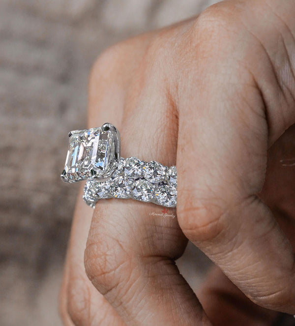 Asscher cut moissanite engagement ring set 5.5CT asscher cut ring moissanite bridal set wedding ring women anniversary ring Eternity band