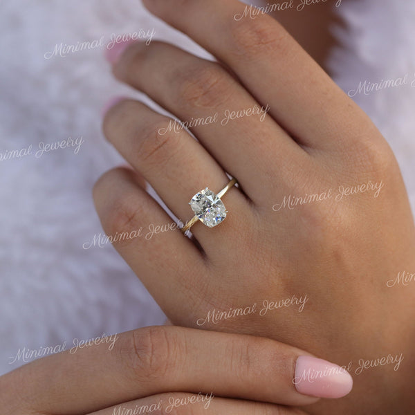 2.5CT cushion cut moissanite engagement ring solitaire elongated cushion moissanite ring hidden halo ring 14k gold anniversary wedding ring