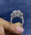 8CT emerald cut moissanite ring 3 stone emerald cut engagement ring unique large Three stone Ring hidden halo 3 row wedding anniversary ring