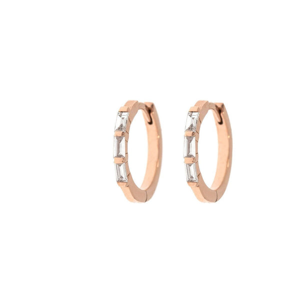 Huggie hoop earrings,baguette diamond huggie earrings,14k solid gold hoop earrings,tiny hoop earrings,mini hoop earrings,huggie earrings