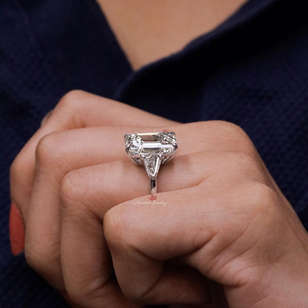 7CT Emerald Cut Moissanite Ring,Three Stone Emerald Cut Engagement Ring,14k gold wedding ring for women,anniversary gift,large diamond ring