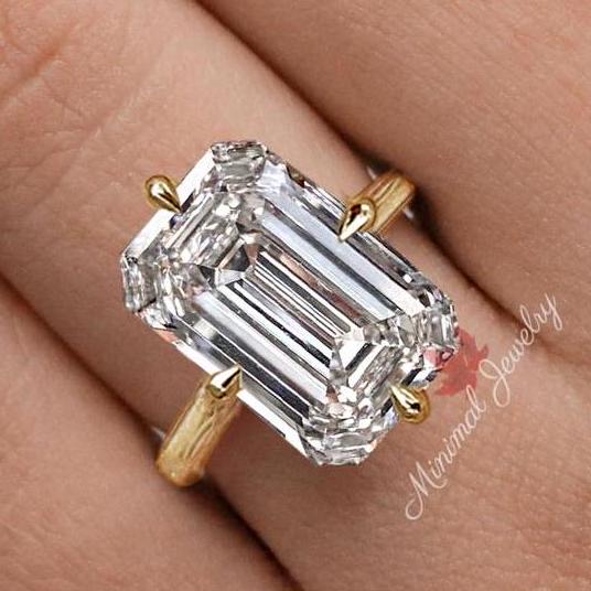 9CT Emerald Cut Engagement Ring in 14K Gold Solitaire emerald cut moissanite Ring Statement Wedding anniversary gift Large Diamond ring
