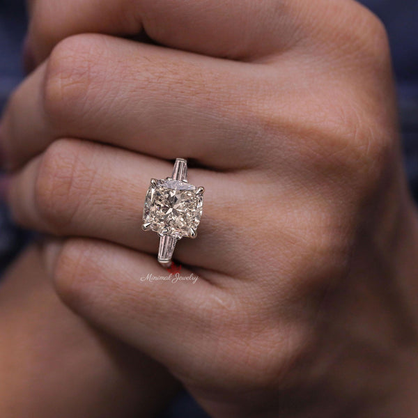 lab grown diamond engagement ring 2.6CT cushion cut Three stone Lab diamond ring IGI Certified diamond Wedding ring for her Anniversary gift