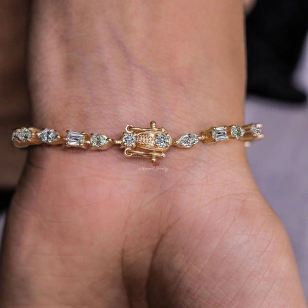 Moissanite tennis bracelet,solid 14k gold bracelet,bezel set bracelet,multi shape moissanite bracelet,lab diamond tennis bracelet,wedding