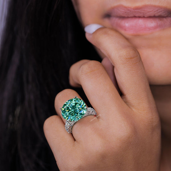 11CT Green Moissanite Ring White Gold Statement Cocktail Ring Large Blue Moissanite Wedding Anniversary ring newly engaged Gift for Her