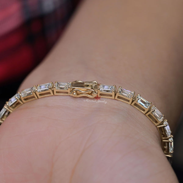 Solid 14k gold Tennis bracelet,emerald moissanite bracelet,yellow,rose,white gold tennis bracelet,dainty lab diamond tennis bracelet,women