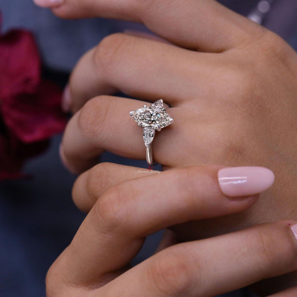 4 CT Three stone moissanite marquise engagement ring,unique celebrity style,shield&large marquise cut,big diamond alternative,wedding ring
