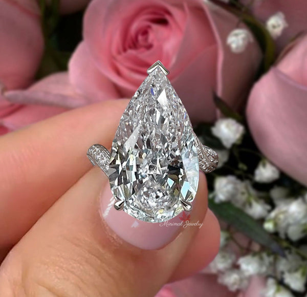 14CT pear shaped moissanite engagement ring large solitaire pear moissanite wedding ring women statement ring big diamond anniversary ring