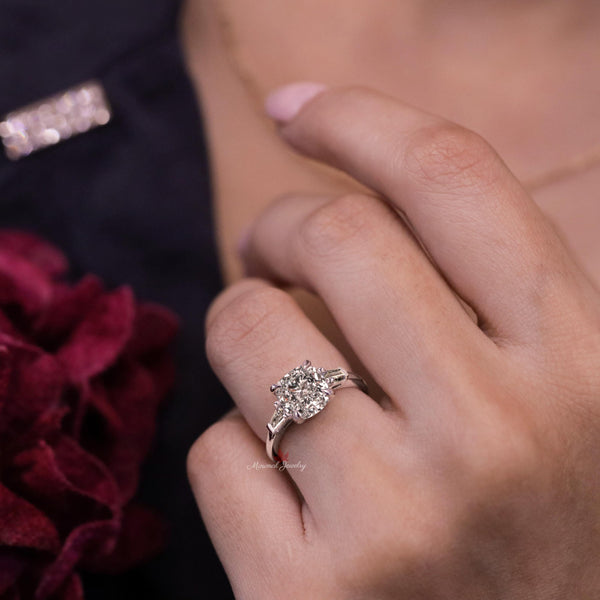 lab grown diamond engagement ring 2.6CT cushion cut Three stone Lab diamond ring IGI Certified diamond Proposal Wedding Promise Ring for Her
