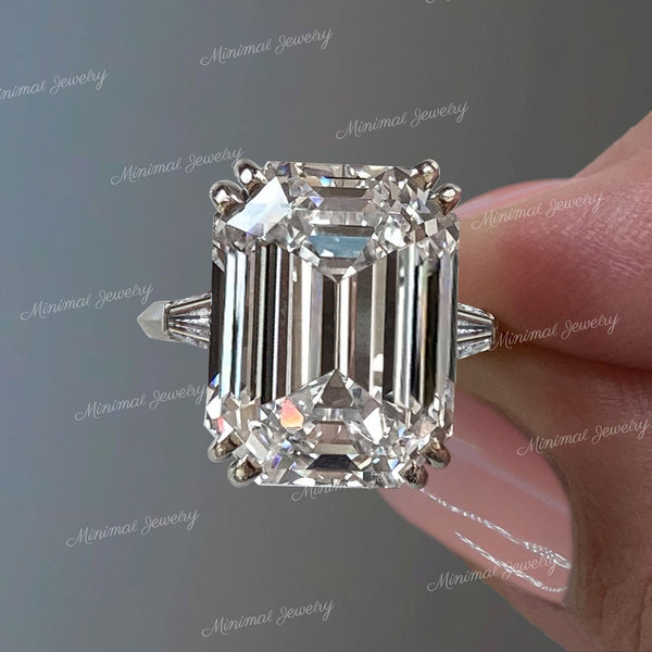 16 CT Three Stone moissanite emerald cut ring,celebrity style baguette&big large Emerald cut moissanite engagement ring 3 stone wedding ring