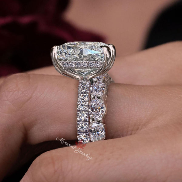 cushion cut moissanite engagement ring set 8CT elongated cushion Large moissanite bridal set Wedding Ring Women Anniversary Gift big diamond