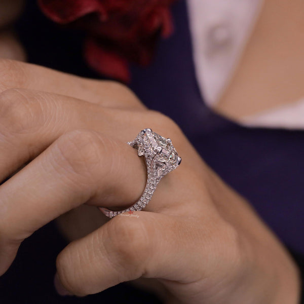 5 CT Emerald Cut Engagement Ring Set 14k Gold Three Stone Moissanite Ring Split Shank Wedding Ring Moissanite Bridal Set Anniversary gift