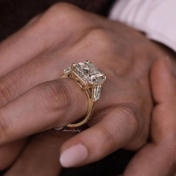 9ct Asscher Cut Moissanite Engagement Ring Large Three Stone Ring Big Diamond Anniversary Ring Statement Wedding Ring for Women Bridal set