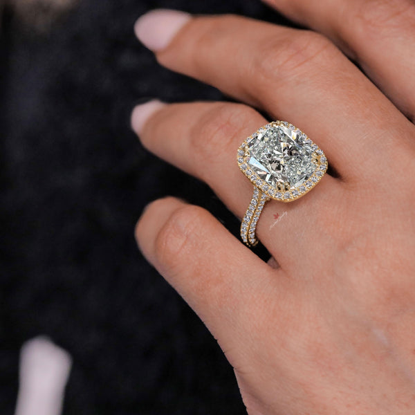 cushion cut halo engagement ring 8.5 CT large crushed ice elongated cushion cut moissanite engagement ring 14k gold cathedral wedding ring