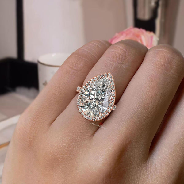 6 CT pear shaped moissanite engagement ring large pear halo ring cathedral ring set pear moissanite wedding ring Teardrop ring diamond ring