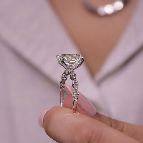 4 CT oval moissanite engagement ring,unique solitaire oval engagement ring,art deco 18k/14K white gold diamond promise wedding ring,women