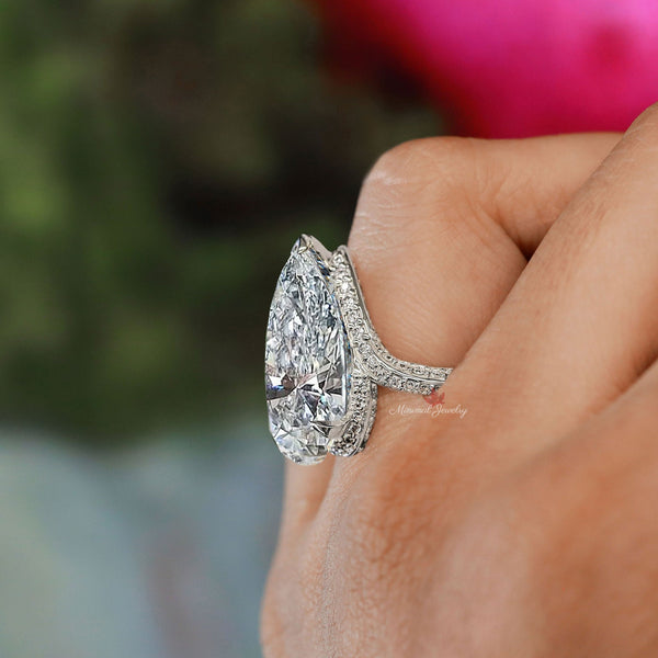 14CT pear shaped moissanite engagement ring large solitaire pear moissanite wedding ring women statement ring big diamond anniversary ring