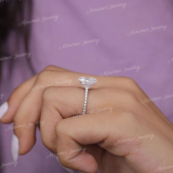 2.5 ct hidden halo oval engagement ring,moissanite oval solitaire ring,14k white gold,pave bridge cathedral ring,anniversary wedding ring