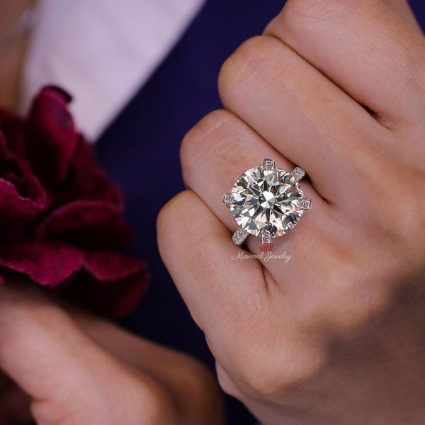 10CT Round Moissanite Engagement Ring: 14k Gold Art Deco Filigree