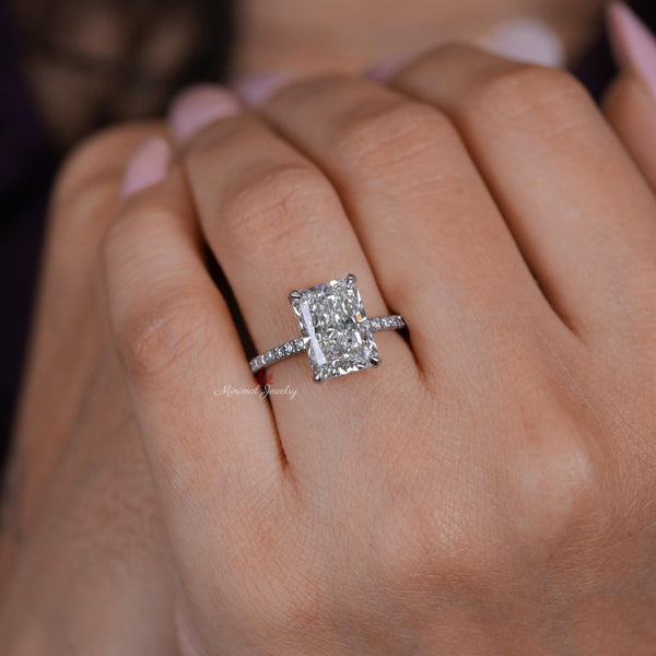 Lab Grown Diamond Ring 4CT Radiant Cut Engagement Ring for Women Hidden Halo IGI Certified diamond Wedding Ring for women promise ring her