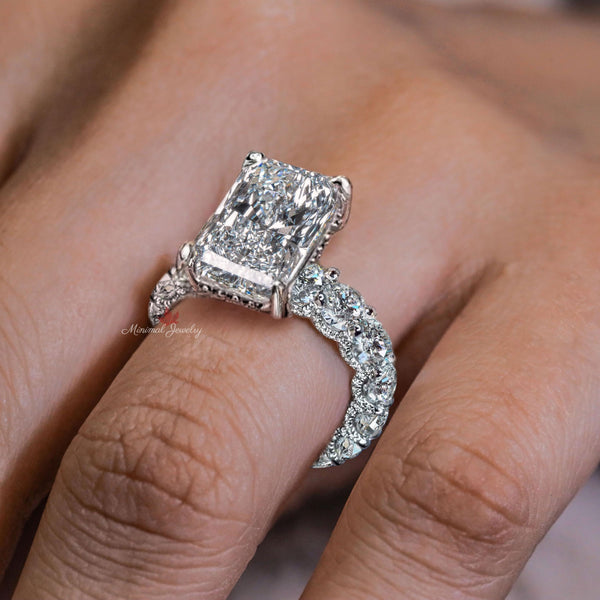 9.5 CT Radiant cut moissanite engagement ring hidden halo wide band large solitaire crushed ice moissanite wedding ring women anniversary