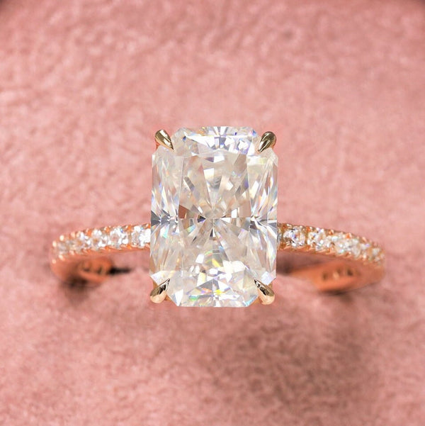 3 CT radiant cut engagement ring,14k rose gold,radiant moissanite,pave prong,hidden halo,solitaire,moissanite engagement ring,wedding ring