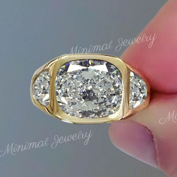 mens Moissanite ring unique mens wedding band bezel set 14k gold wedding ring promise ring gift for himmale rings for men moissanite band