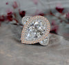 6 CT pear shaped engagement ring large Three stone pear moissanite engagement ring double halo two tone ring diamond cocktail wedding ring