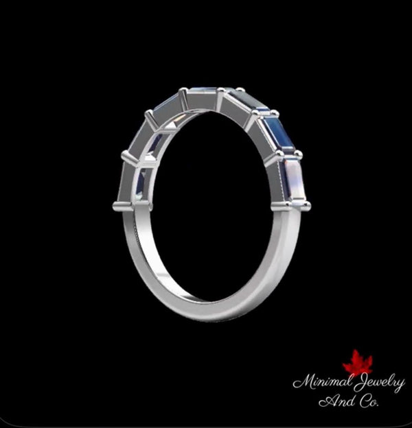 5 x 3 mm half eternity emerald cut moissanite 14k white gold Ring size 8 3/4 US