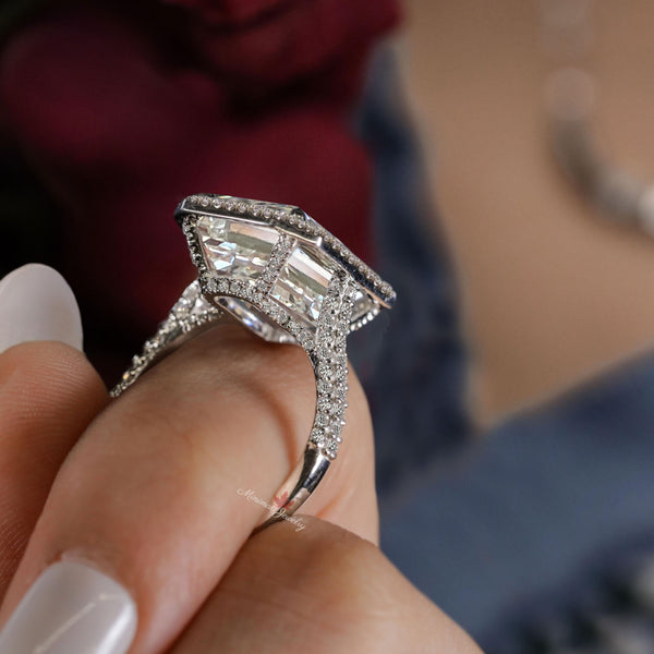 Lab Grown Diamond Emerald Cut Ring 15 CT IGI Certified diamond Engagement Ring Statement Wedding Anniversary ring halo Gold Cathedral ring