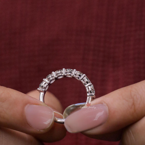 Half eternity wedding band 7 stone moissanite wedding band 14k gold 2.5mm dainty wedding band women stackable ring 7th anniversary gift band