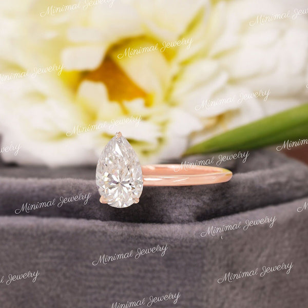 2 CT pear moissanite teardrop ring hidden halo unique pear shaped engagement ring 14k rose gold pear cut promise matching wedding ring set