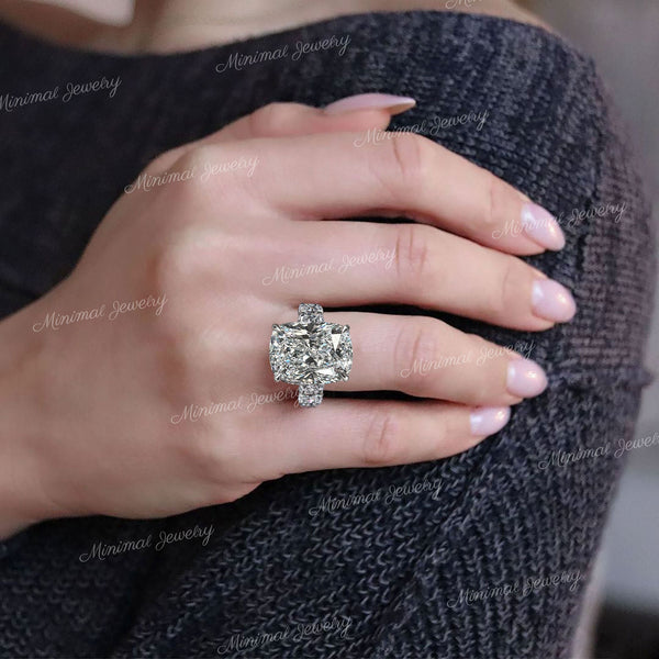 Large moissanite anniversary Ring for women 10.5 CT elongated cushion cut engagement ring wedding Ring 9th- 10th anniversary gift for wife