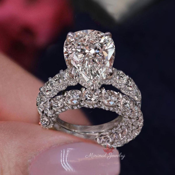 6.5 CT pear cut moissanite engagement ring set pear shape engagement solitaire moissanite bridal set anniversary wedding ring big diamond