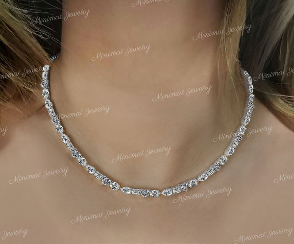 Multi shape Moissanite tennis necklace,14k solid gold Bezel set Moissanite Necklace,tennis choker Necklace,tennis chain eternity necklace