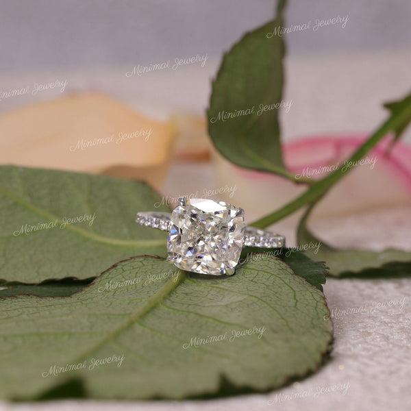 3 CT square cut cushion moissanite ring hidden halo,solitaire cushion cut engagement ring,14k white gold square cut ring,simple wedding ring