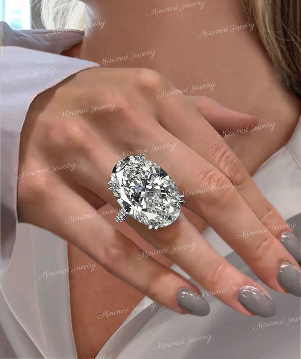 20 CT Oval solitaire moissanite engagement ring large elongated oval cut moissanite Celebrity style big diamond ring wide band wedding ring