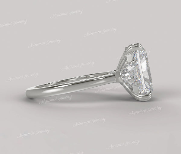 Radiant Cut Moissanite Engagement Ring Three-Stone with Hidden Halo & Side Trillion,9 CT Large Radiant Wedding Ring Women Anniversary Ring