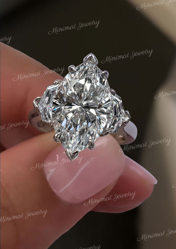 4CT Marquise Engagement Ring Three Stone Marquise Moissanite Ring Side Trapezoids Grey Moissanite Ring 14k Gold wedding anniversary ring