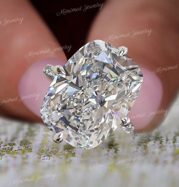 12 CT cushion cut Moissanite engagement ring,hidden halo,Kim Kardashian celebrity style huge elongated cushion,solitaire Cathedral ring